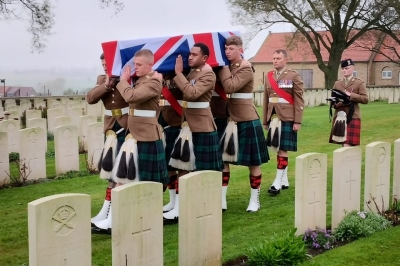 Robert Brand and 2 unknown Great War soldiers buried with full military honours in Belgium 105 years after their deaths