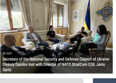 Ukraine’s Defence Secretary Oleksiy Danilov meets with Director of NATO StratCom COE Janis Sarts
