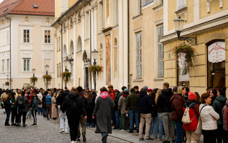 Dugi redovi ispred Ambasade Srbije u Ljubljani za glasanje na parlamentarnim izborima